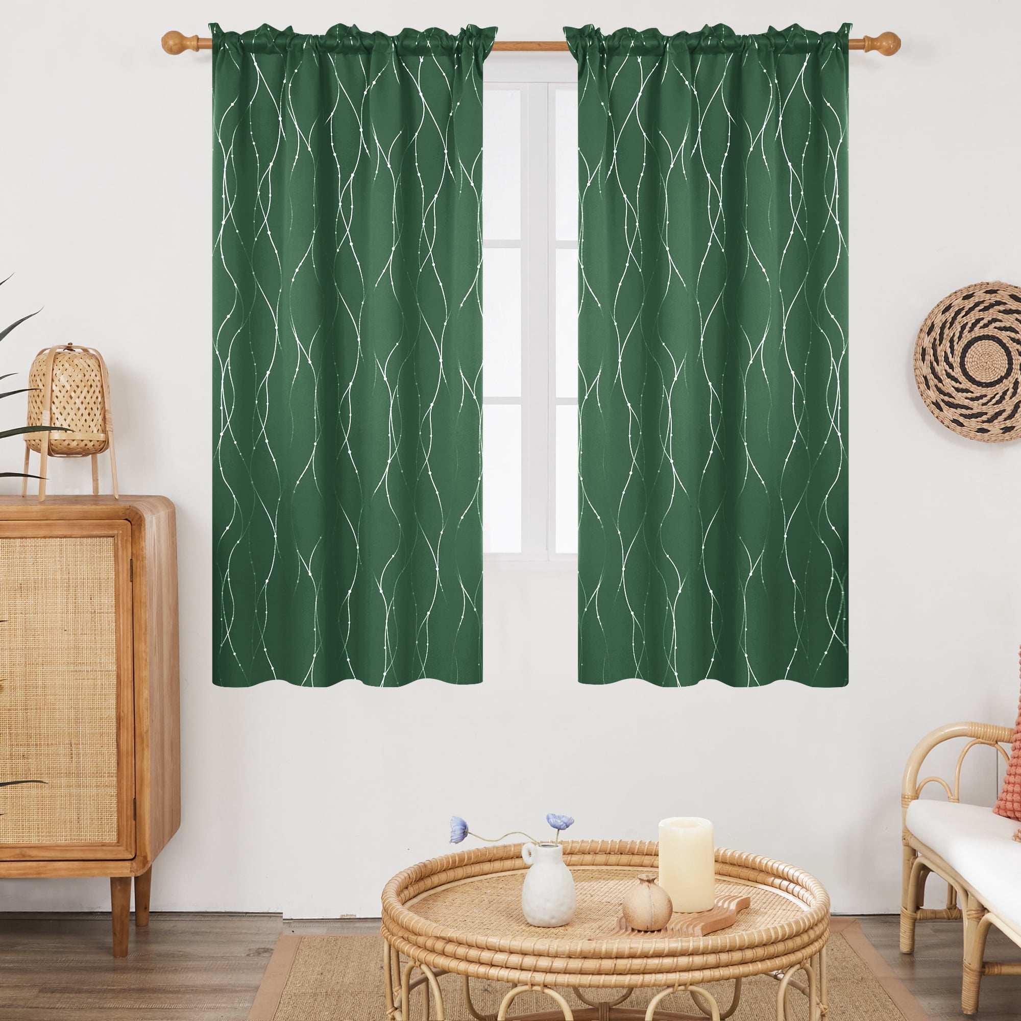 Deconovo Dark Forest Blackout Curtains Wave Line Foil Printed Window Drapes ,2 Panels, 52 x 45 inch