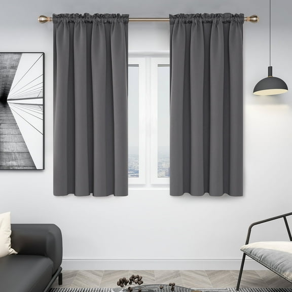 Deconovo Thermal Insulated Blackout Curtains Pack of 2, Rod Pocket Curtain Panels for Bedroom, Dark Gray, 52W x 54L
