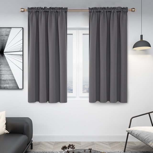Deconovo Dark Grey Curtains, 52W x 54L in Rod Pocket Panels, Room