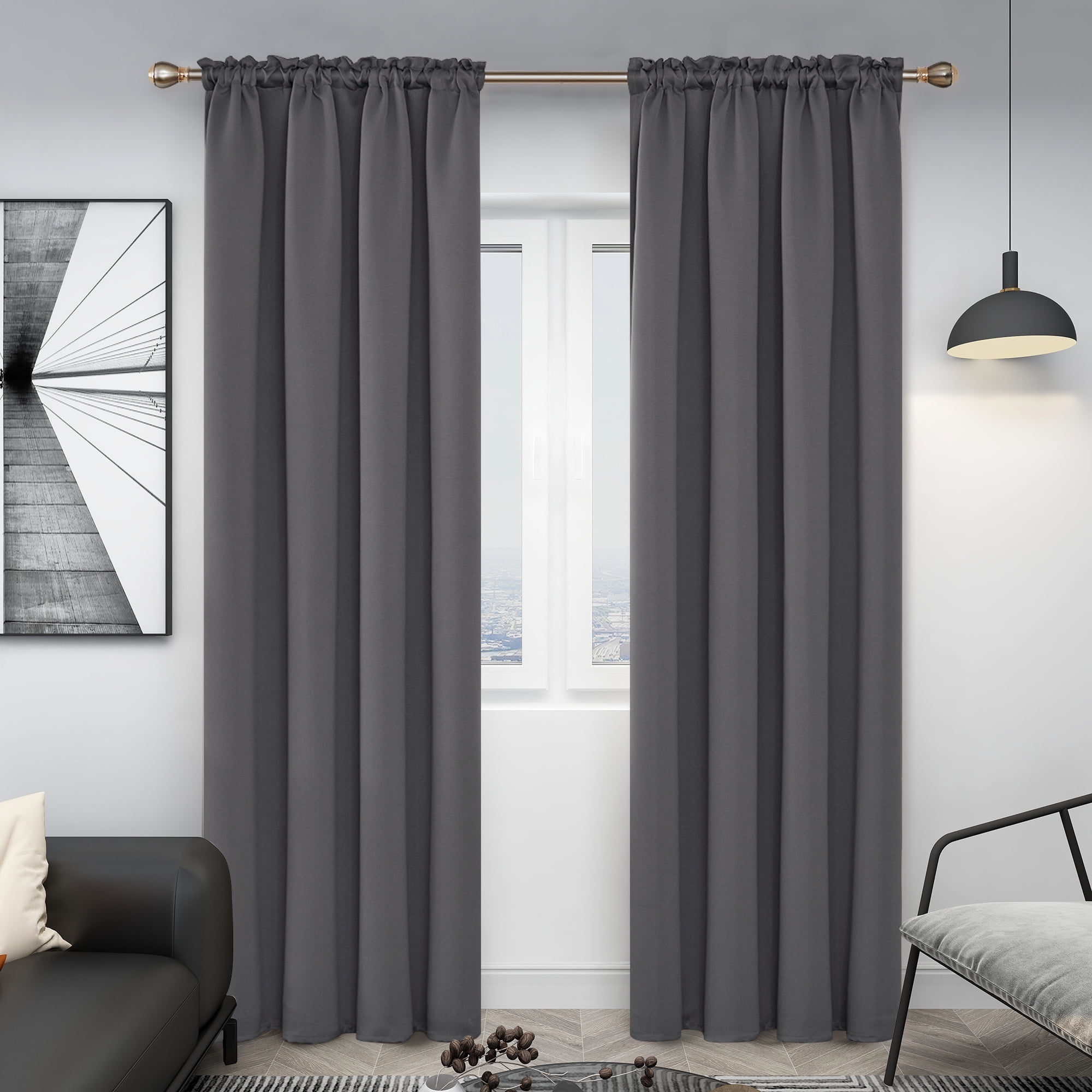 Deconovo Dark Gray Blackout Curtains Rod Pocket Curtain Panels Room