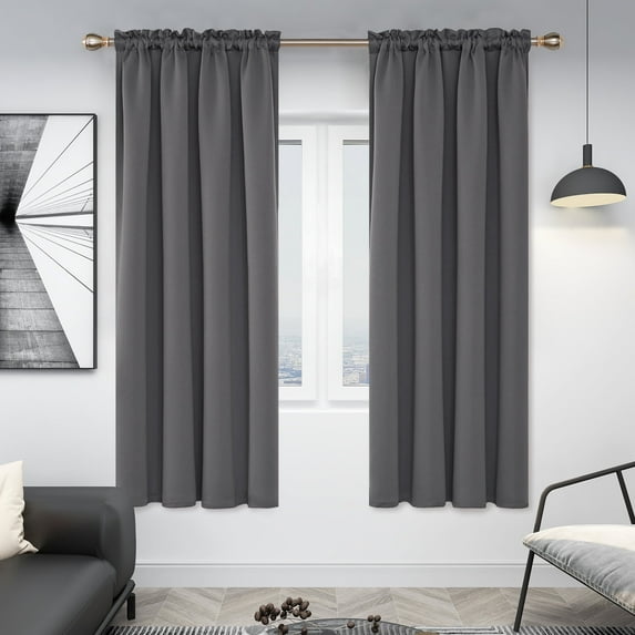 Deconovo Thermal Insulated Blackout Curtains 63 inches Long, Rod Pocket Window Curtains for Bedroom, Dark Gray, 52"W x 63"L, 2 Panels