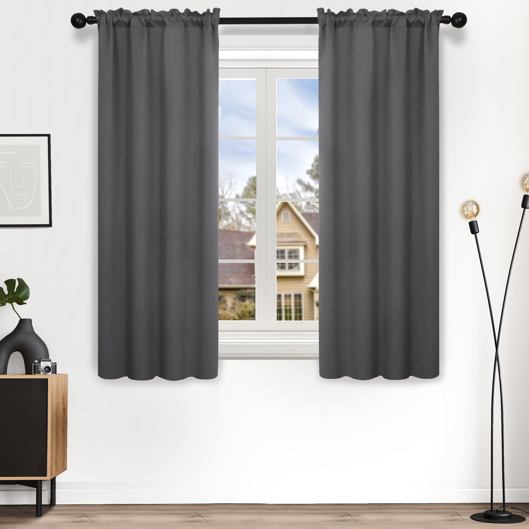 Deconovo Dark Gray Rod Pocket Room Darkening Curtains Thermal Insulated Curtains for Living Room 38x45 inch 2 Panels