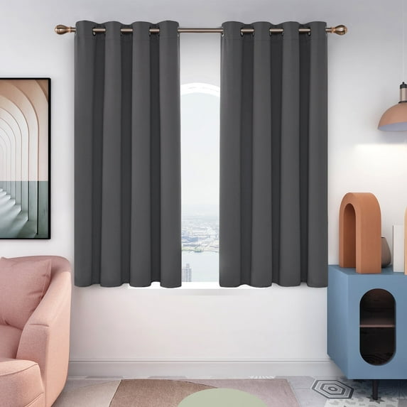 Deconovo Dark Gray Small Blackout Curtains for Kitchen - Grommet Thermal Insulated Room Darkening Short Curtains (52x45 inch, Dark Gray, Set of 2 Panels)