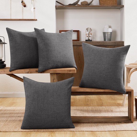 Deconovo Decorative Throw Pillow Covers, Faux Linen Square Cushion, Dark Gray, 16x16 Inch, Covers Pack of 4 for Couch Sofa Living Room