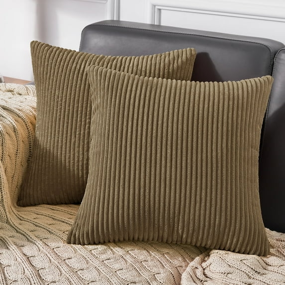 Deconovo Decorative Corduroy Throw Pillow Covers with Stripe Pattern Solid Cushion Covers for Couch Chair Pack of 2 22 x 22 inch Khaki