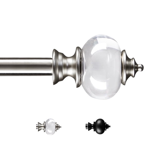 Deconovo Decorative Curtain Rod with Clear Acrylic Finial, Silver, 48-84 Inch, Stainless Steel Adjustable Window Treatment Rod