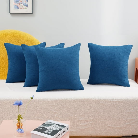 Deconovo Faux Linen Throw Pillow Covers, Set of 4, Decorative Cushion, Navy Blue, 20x20 Inch, for Indoor Outdoor Sofa or Bed Use