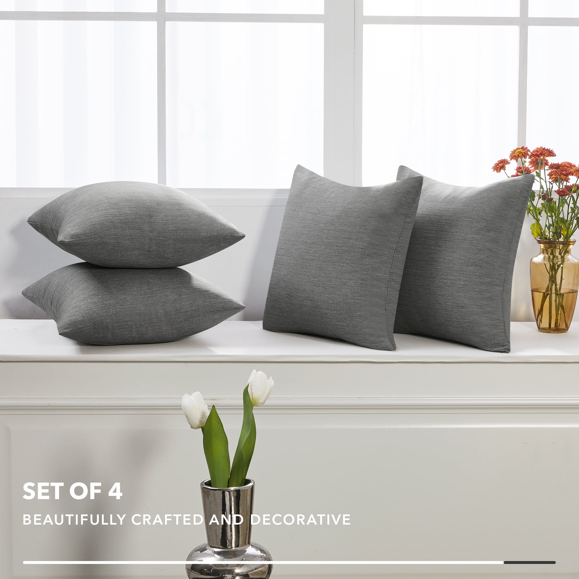 Deconovo Pack of 4 Decorative Throw Pillow Covers 18x18 inch Faux Linen  Square Pillow Case for Couch Bed Sofa Charcoal 