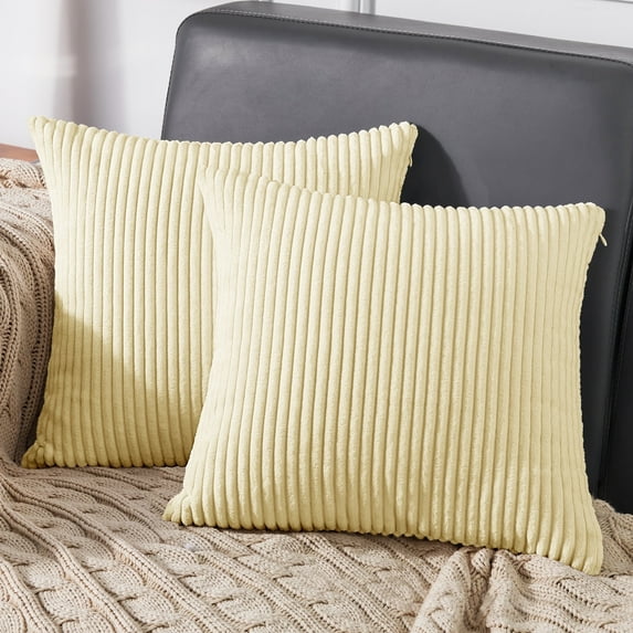 Deconovo Decorative Stripe Corduroy Throw Pillow Covers Solid Cushion Covers for Couch Chair 22 x 22 inch Butter Milk Beige Pack of 2