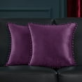 thumbnail image 1 of Deconovo Decorative Throw Pillow Covers 16 x 16 inch Velvet Solid Cushion Covers with Pom-poms for Couch Sofa Bed Eggplant Purple Pack of 2, 1 of 7