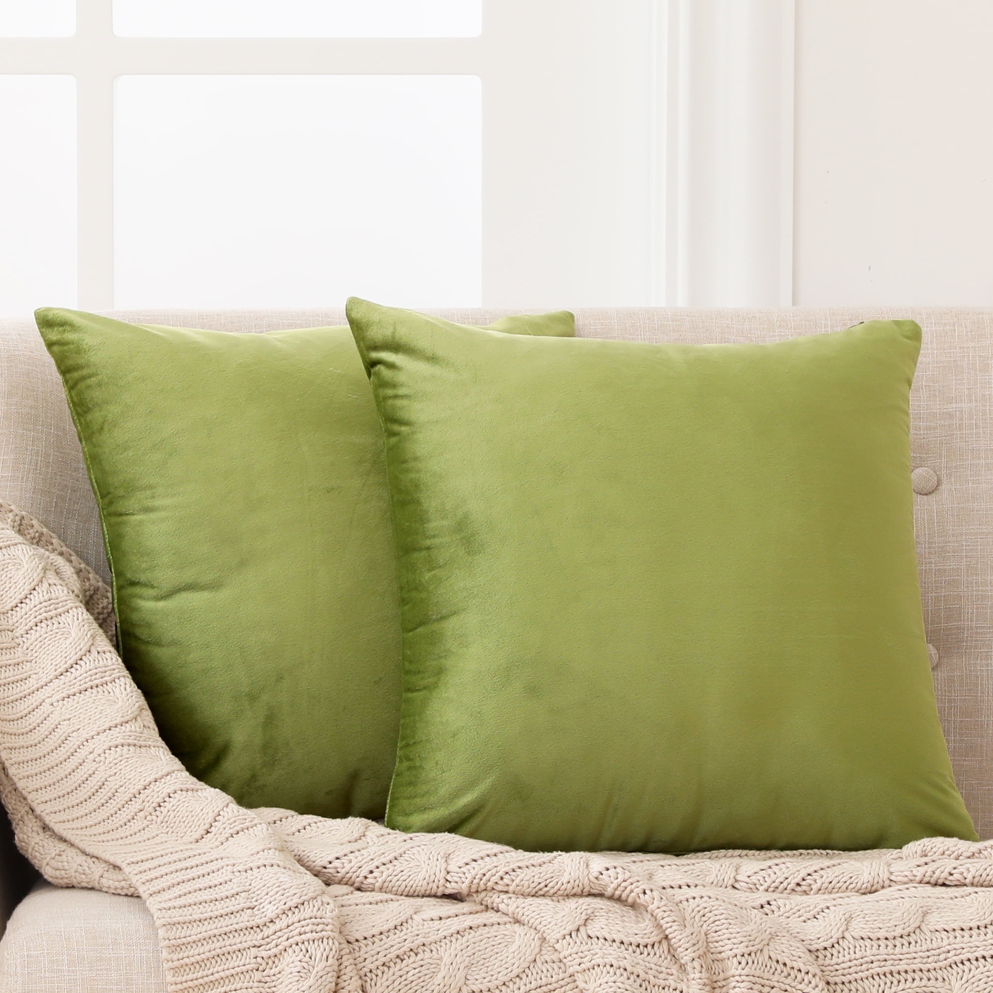 Green Velvet Euro Throw Pillow Covers Set of 2