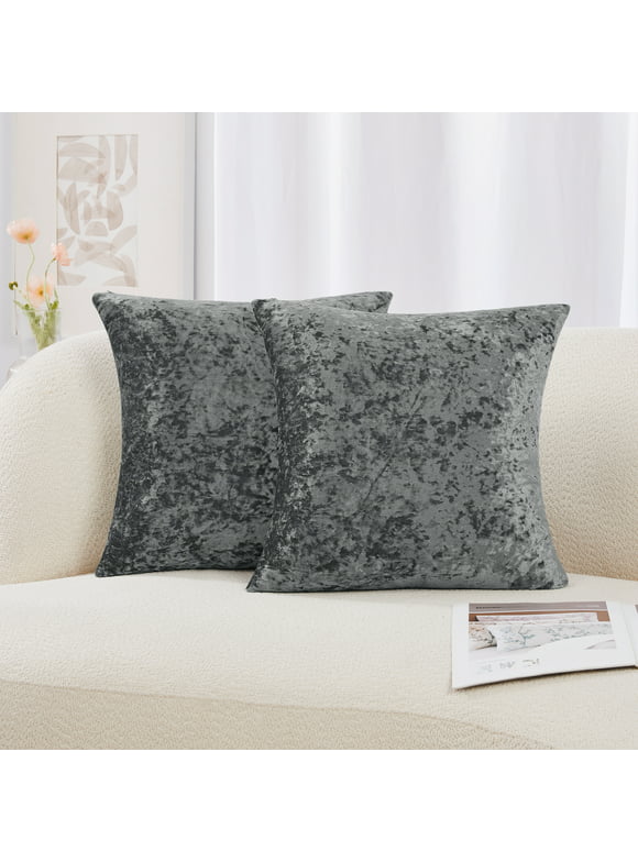 Deconovo Decorative Throw Pillow Covers 18x18, Dark Gray Velvet Pillow Covers Solid Square Pillowcase for Sofa, 18" x 18", 2 Pack