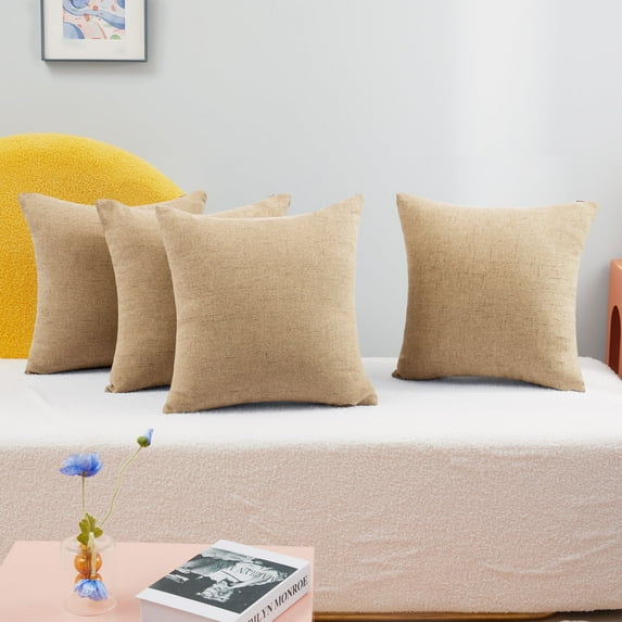 Deconovo Throw Pillow Covers, Decorative Faux Linen Cushion Cases, Honey Gold, 18x18 Inch, Set of 4 for Sofa Couch Car Bedroom Patio