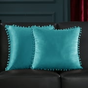 Deconovo Decorative Throw Pillow Covers 20 x 20 Soft Velvet Cuhsion Covers with Pom Poms for Couch Sofa Car Teal Pack of 2
