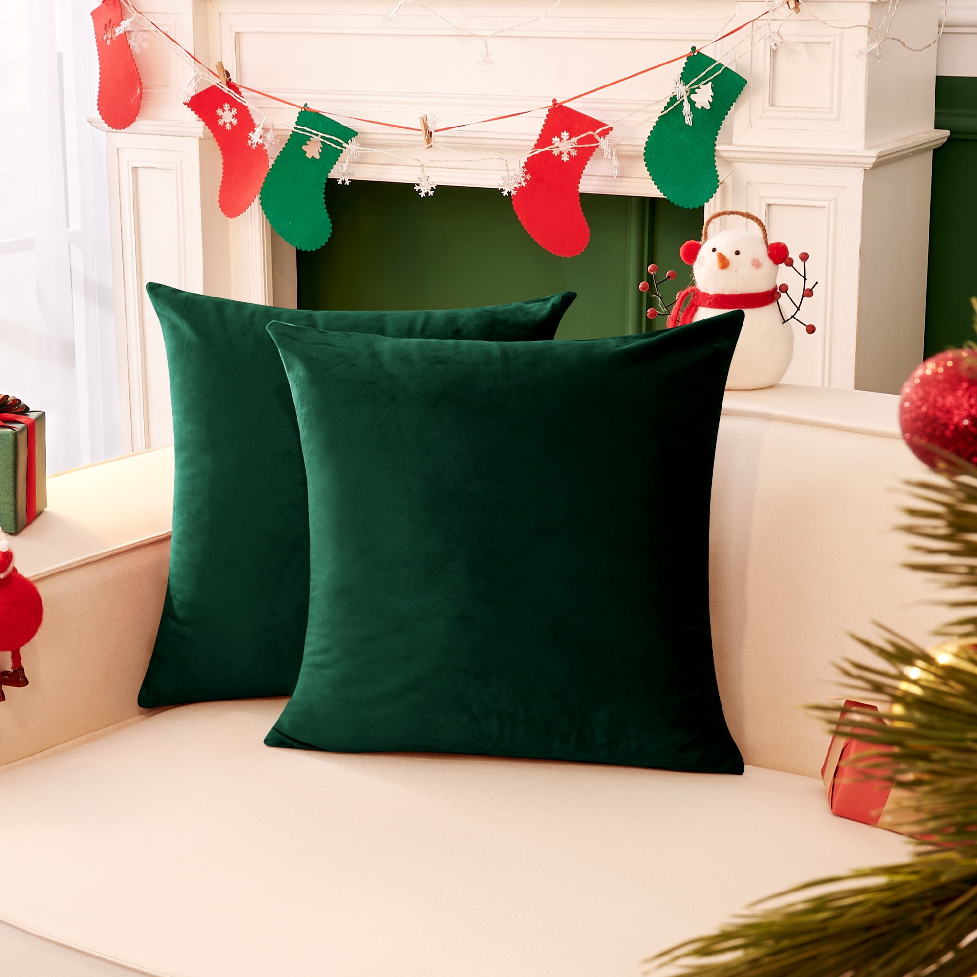 Deconovo Decorative Throw Pillow Covers 20x20 Army Green Velvet