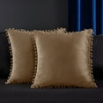 thumbnail image 1 of Deconovo Decorative Throw Pillow Covers Solid Velvet Cushion Covers with Pom-poms for Couch Office Car Pack of 2 22 x 22 inch Khaki, 1 of 7