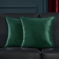 thumbnail image 1 of Deconovo Decorative Throw Pillow Covers Velvet Solid Cushion Covers with Pom-poms for Couch Sofa Bed 16 x 16 inch Army Green Pack of 2, 1 of 7