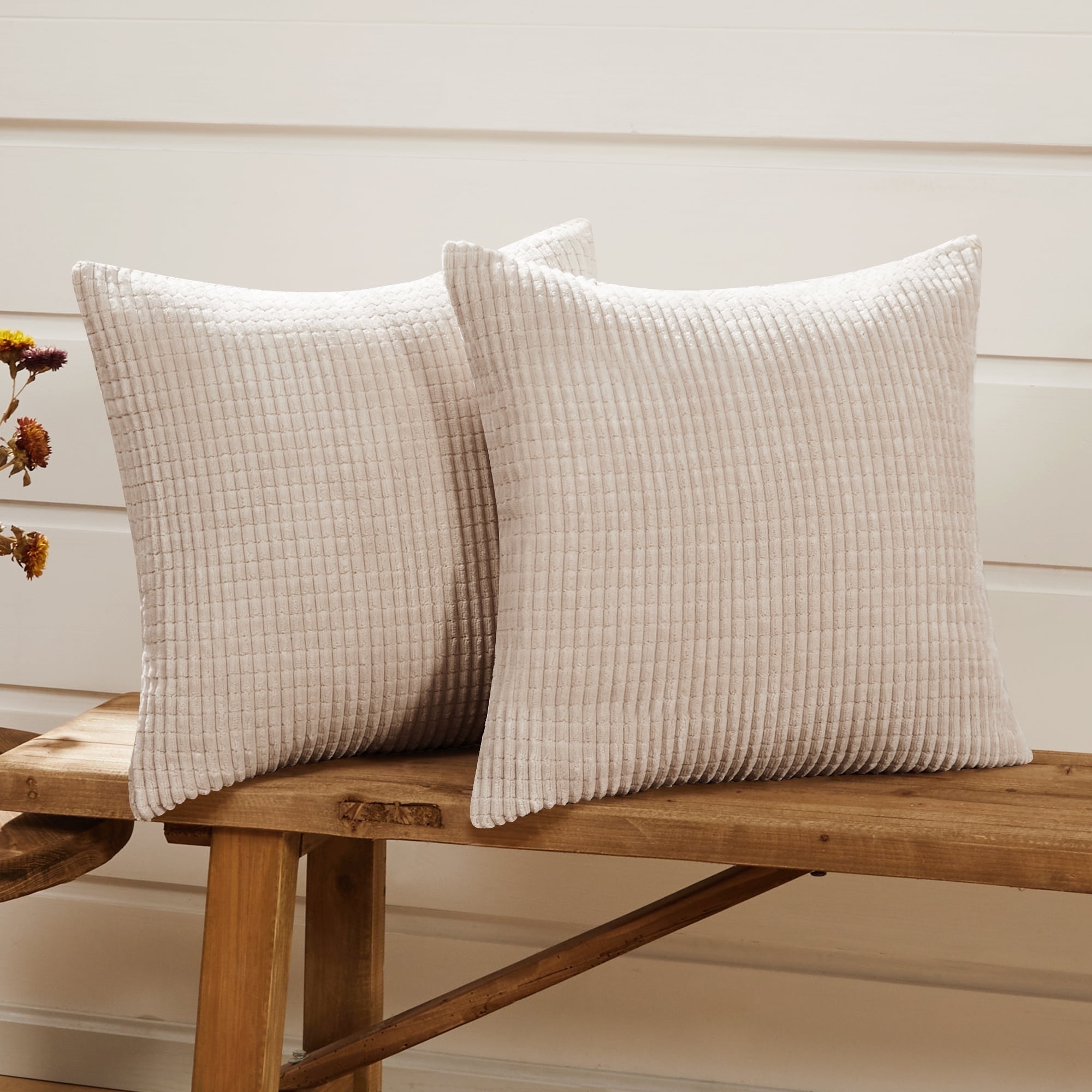 Cream Corduroy Euro Throw Pillow Covers, 22x22 inch, Set of 2