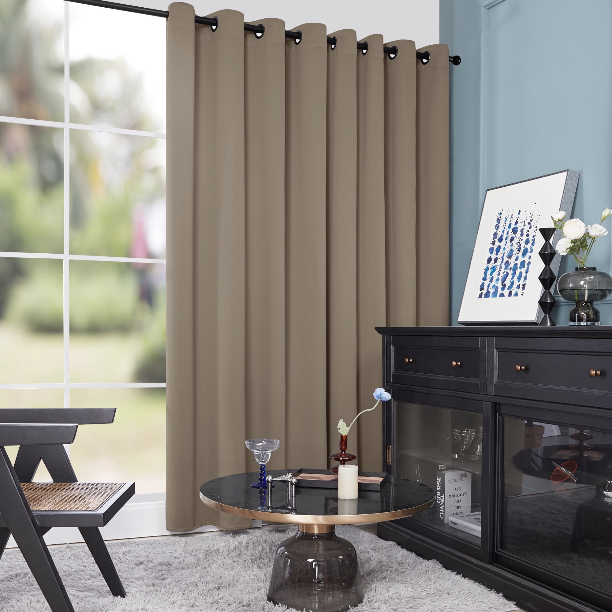 Deconovo Decorative Wide Width Curtain Room Divider Curtain Blackout Curtains Room Darkening Blinds Patio Door Curtain Panel Sliding Door Thermal Curtain 100x84 inch Khaki 1 Drape