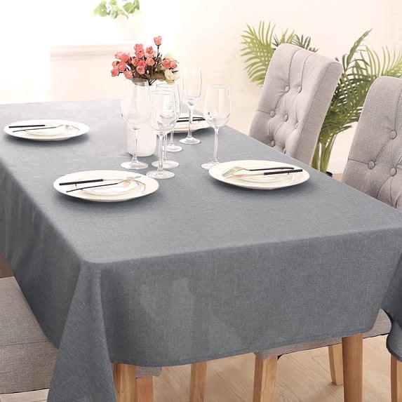 Deconovo Decorative Wrinkle Resistant Spillproof Oblong Linen Look Tablecloth for Party 54x102 inch Grey
