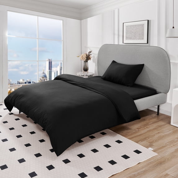 Deconovo Twin Easy Care Sheet Set, Fitted Sheet Flat Sheet & Pillowcase, Black