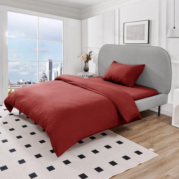 Deconovo Twin Bed Sheet Set, Fitted Sheet Flat Sheet & Pillowcase, Burgundy