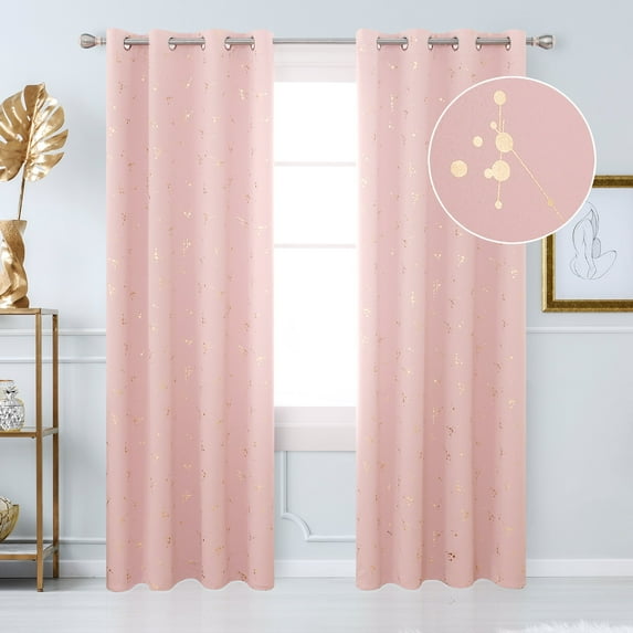 Deconovo Extra Long Grommet Blackout Curtains, Constellation Pattern Foil Printed Curtains, Room Darkening Curtains for Sliding Door (Coral Pink, 52 x 108 Inch, 2 Panels)