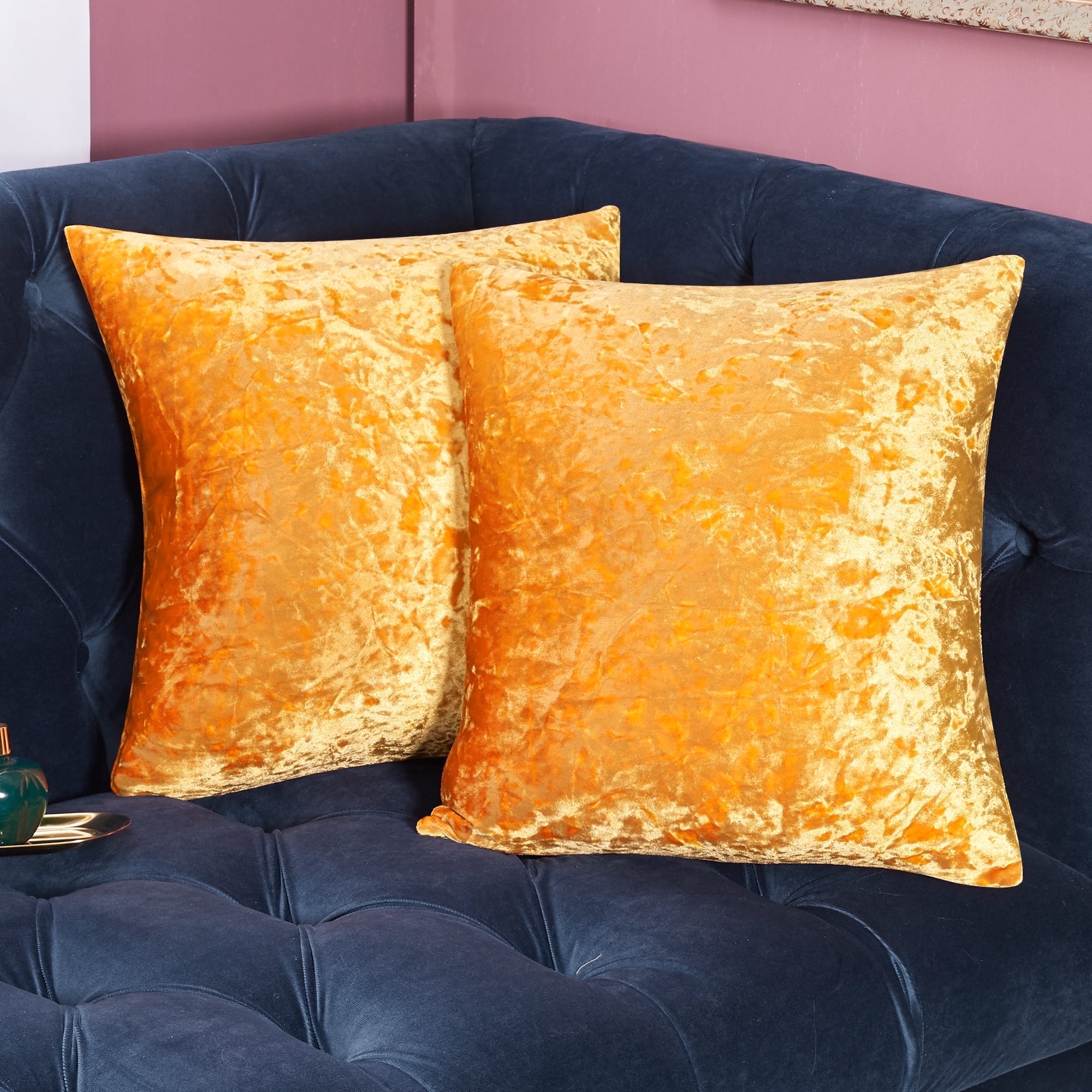Deconovo Fall Crushed Velvet Pillow Covers Golden Yellow Square Fall Pillow Covers Pack of 2 for Sofa 16 x 16 inch Walmart