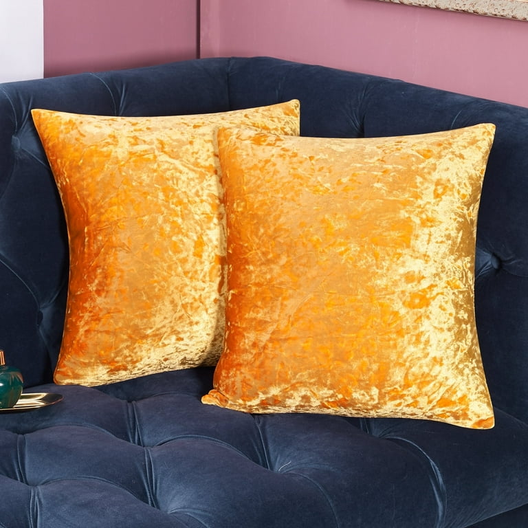 Deconovo Fall Crushed Velvet Pillow Covers Golden Yellow Square Fall Pillow Covers Pack of 2 for Sofa 16 x 16 inch Walmart