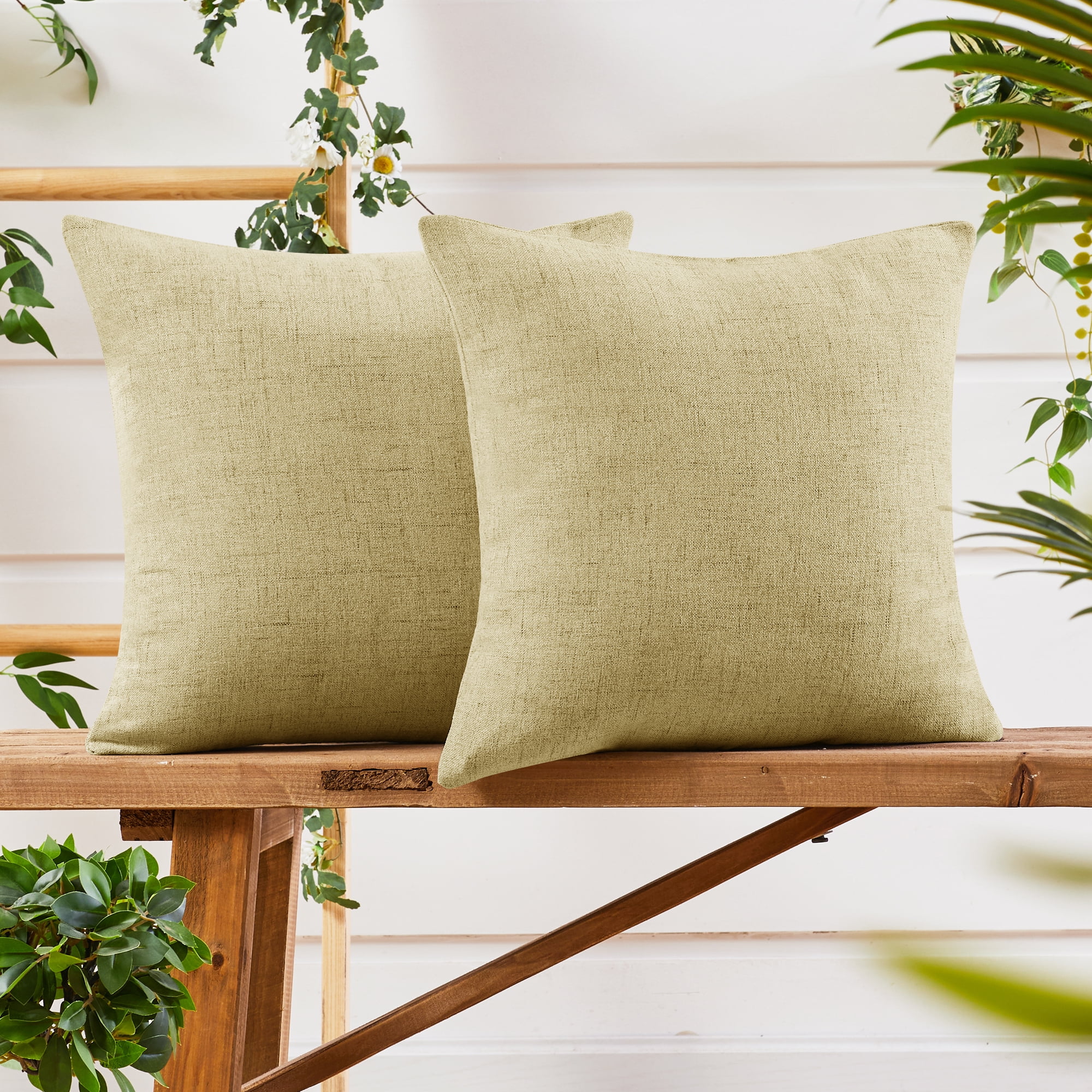 Deconovo Fall Decorative Throw Pillow Cover Square Burlap Cushion Covers for Bedroom 16 x 16 inch Flax Yellow Set of 2