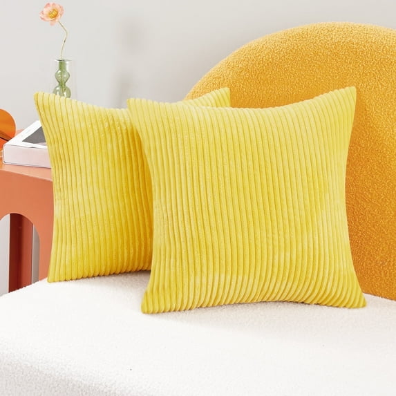 Deconovo Halloween Corduroy Pillow Covers for Fall Decor, Stripe Pattern Throw Cushion Covers for Couch Sofa Bed, 2 Pack, 16x16 Inch, Light Yellow