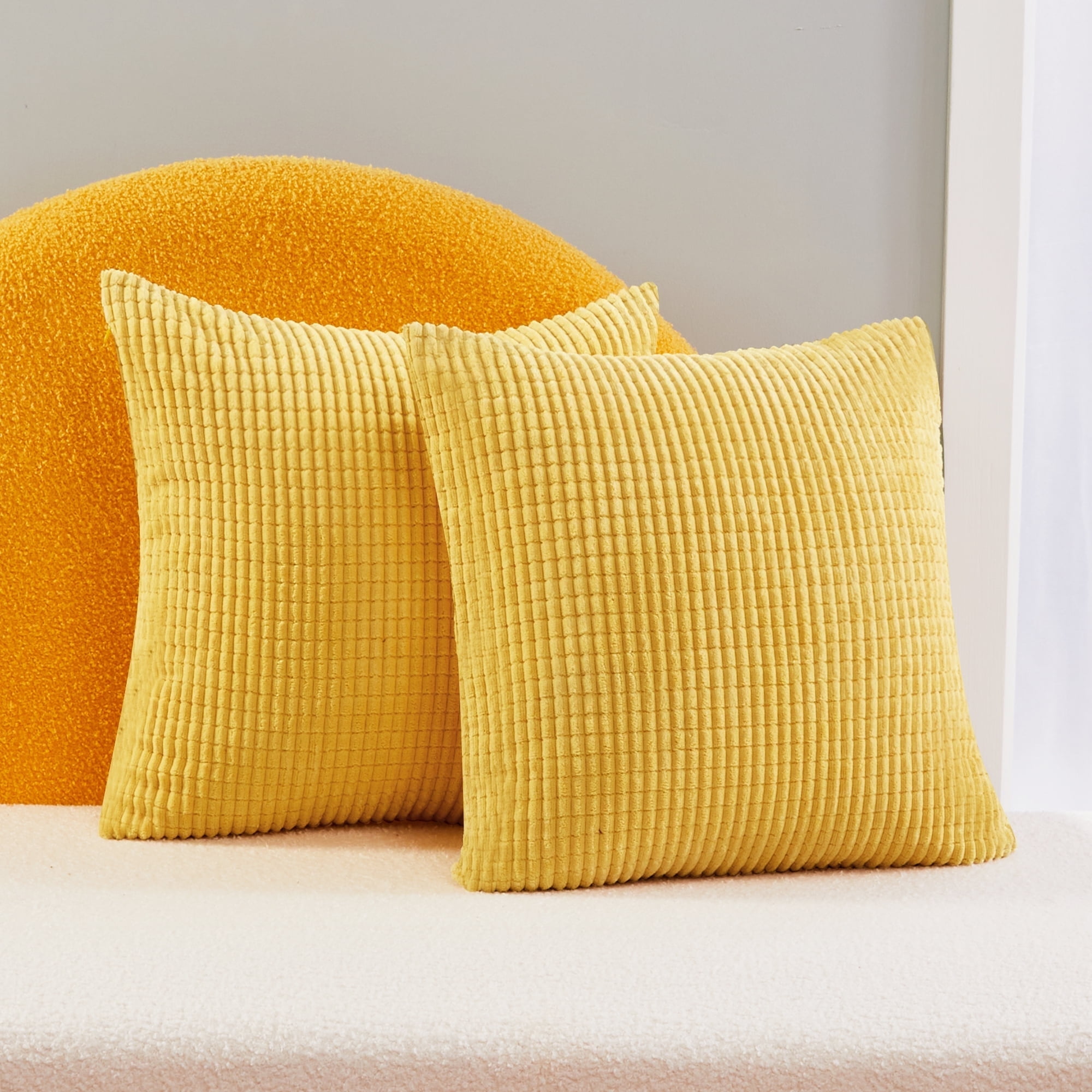 Modern Deep Yellow Corduroy Kids Euro Throw Pillow Set