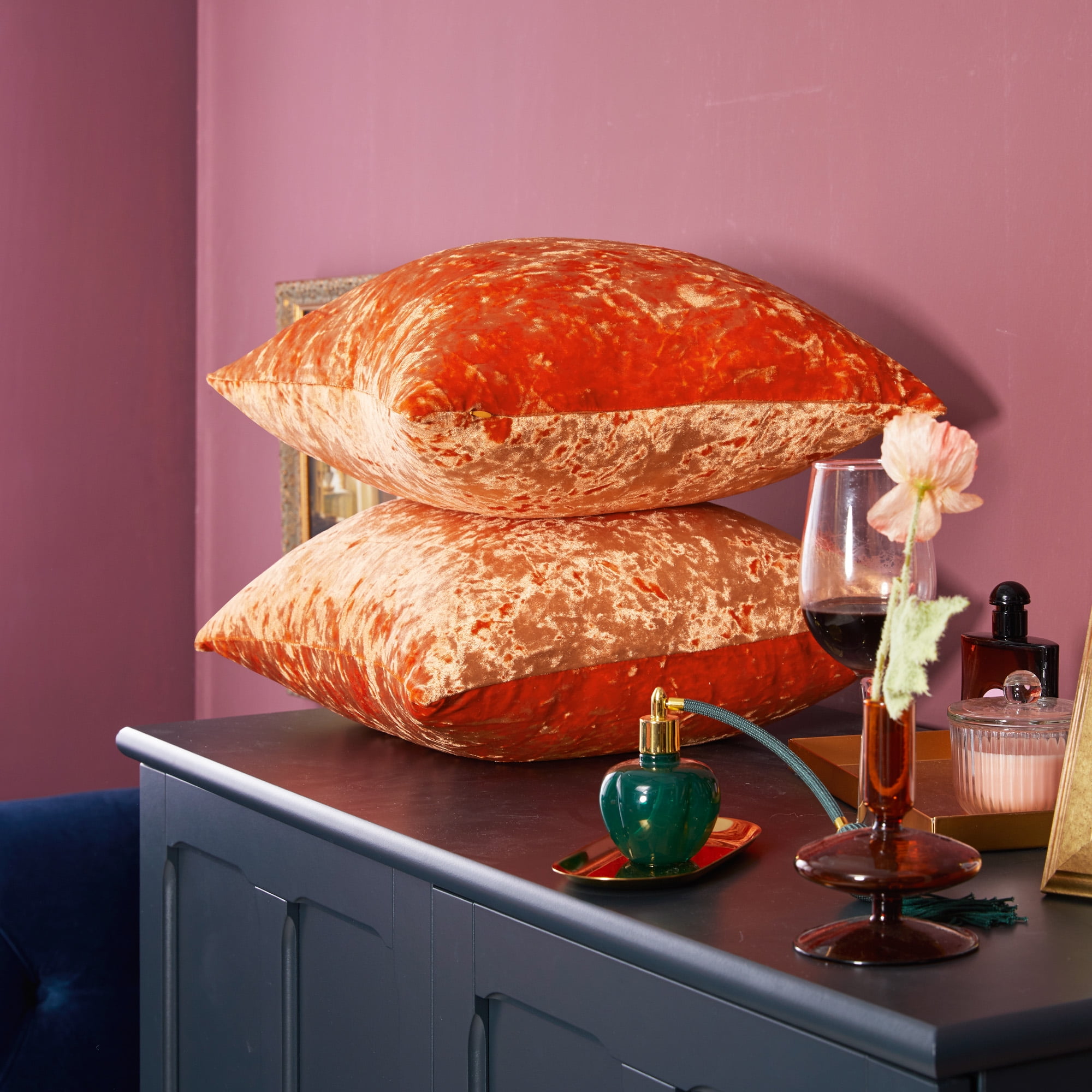 Deconovo Fall Throw Pillow Covers for Couch Bed Orange Crushed Velvet