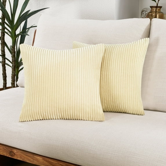 Deconovo Farmhouse Pillow Cover Stripe Pattern Corduroy Cushion Covers Solid Pillowcase for Couch Sofa Bedroom Living Room 16x16 inch Beige Set of 2