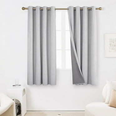 Deconovo Faux Linen 100% Blackout Curtains Set of 2 Light Gray 52Wx63L inch Grommet Thermal Insulated Curtain Panels for Bedroom Window