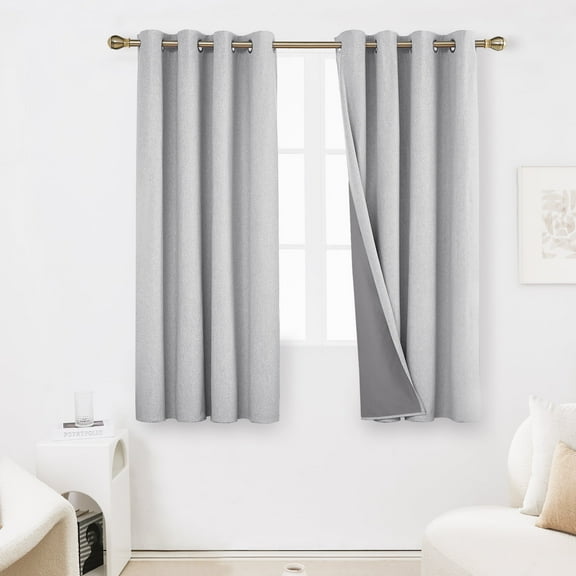 Deconovo Faux Linen 100% Blackout Curtains Set of 2 Light Gray 52Wx63L inch Grommet Thermal Insulated Curtain Panels for Bedroom Window