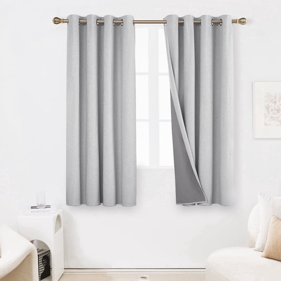 ZOPZO 100% Blackout Curtains Thermal Insulated Drapes, Light Gray, 52W x 63L Inch, Noise Reducing Faux Linen Grommet Panels for Bedroom