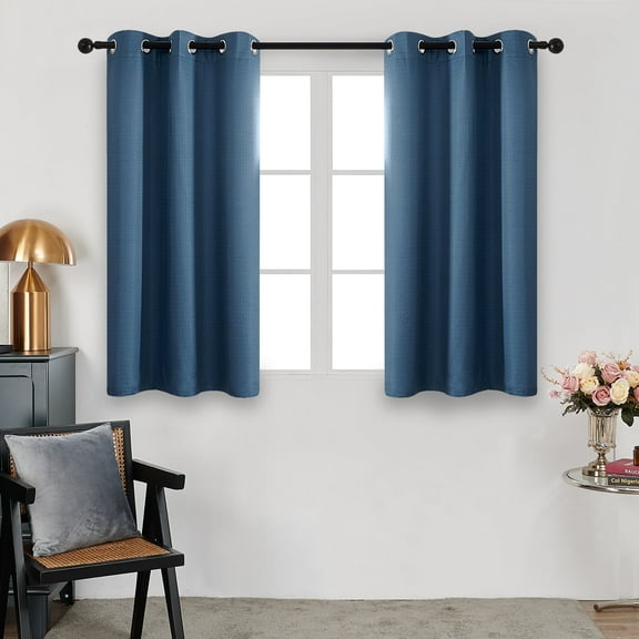 Deconovo Faux Linen 100% Blackout Curtains for Nursery, Blue Solid Grommet Panels with Coating, 38 x 45 Inch, 2 Panels