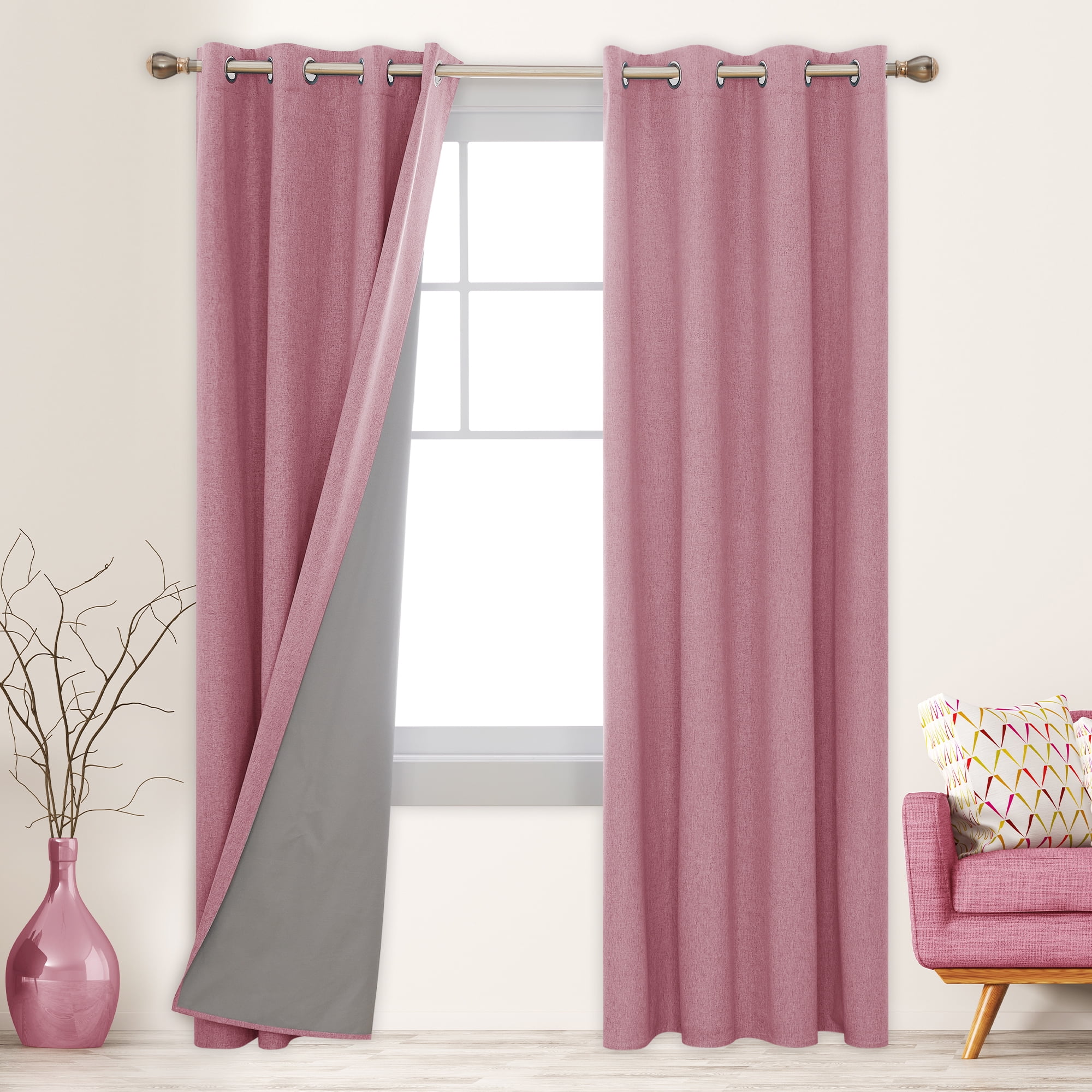 Deconovo Faux Linen Blackout Curtains 100% Black Out, 95 inch Long 2  Panels, Sound Reduction Thermal Curtains for Girls Room, Patio Outdoor