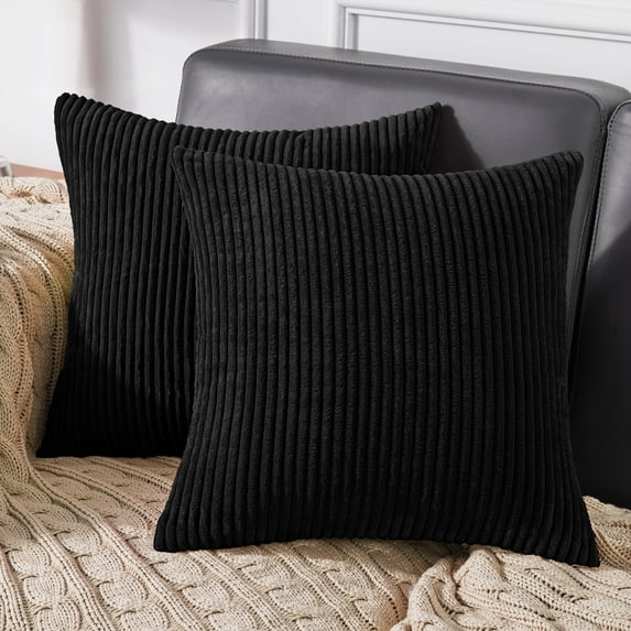 Deconovo Corduroy Decorative Throw Pillow Covers Pack of 2,, Black, 18 x 18 Inch, Square Cushion Covers for Couch Sofa Bed Living Room