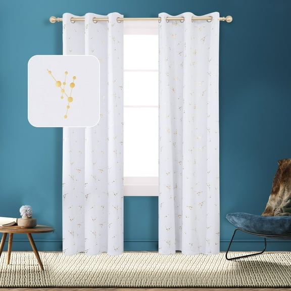 Deconovo Foil Print Blackout Curtains with Constellation Pattern Grommet Window Curtains for Living Room, 42x72 inch, White, 2 Panels