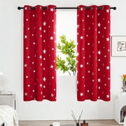 Deconovo Foil Print Star Blackout Curtains Grommet Room Darkening Thermal Insulted for Living Room 42 x 72 inch True Red 2 Panels