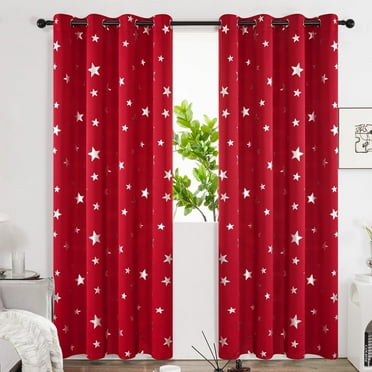 Deconovo Foil Print Star Blackout Curtains Grommet Room Darkening Thermal Insulted for Living Room 52 x 54 inch True Red 2 Panels