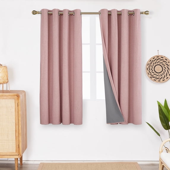 ZOPZO Full Blackout Curtain Insulated Window Covers 100% Blackout Grommet Draperies with Gray Coating, 52 x 63 inch, Coral Pink, Set of 2