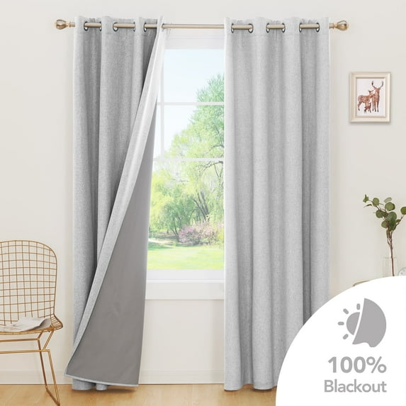 Deconovo Full Blackout Curtains 84 inch Length Set of 2, Thermal Linen Fabric Curtain with Gray Coating (Light Gray, 52 x 84 inch, 2 Panels)