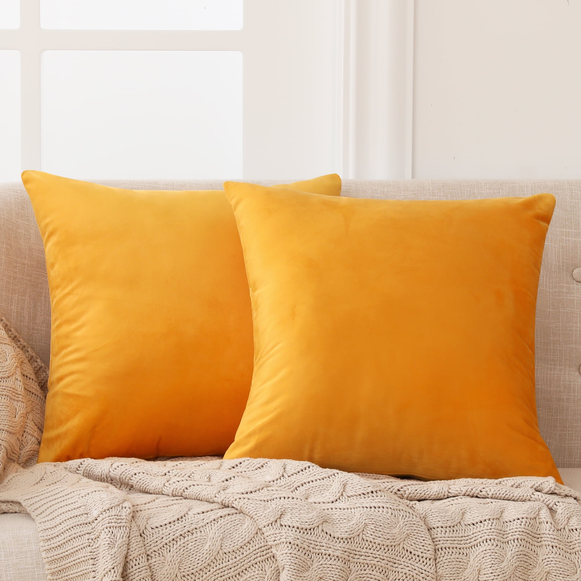Gold Velvet Euro Decorative Pillow Covers, 18" x 18", Set of 2