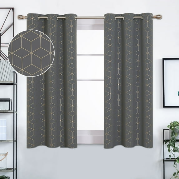 Deconovo Gold Diamond Foil Print Blackout Curtains for Living Room, 42x54 inches, 2 Panels(Light Light Gray)