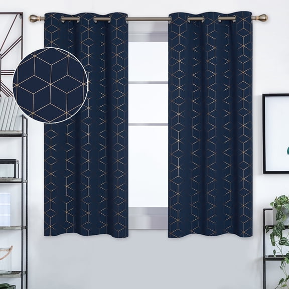 Deconovo Gold Diamond Foil Print Blackout Curtains for Living Room, 42x63 inch, 2 Panels(Navy Blue)