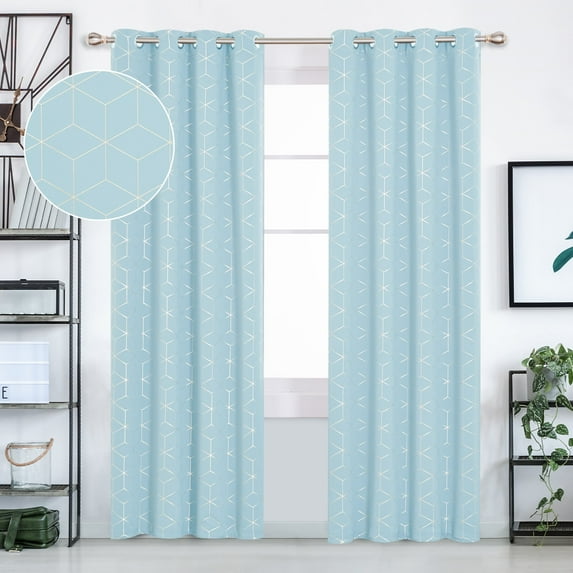 Deconovo Gold Diamond Foil Print Blackout Curtains for Living Room, 52x108 inches, 2 Panels(Light Blue)