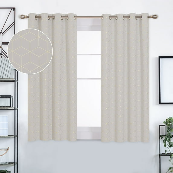 Deconovo Gold Diamond Foil Print Blackout Curtains for Living Room, 52x54 inch, 2 Panels(Light Beige)